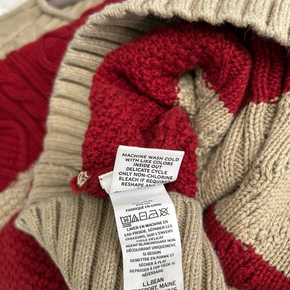 LL Bean Signature Men’s XXL Sweater Striped Cable Knit Red Beige Cotton Linen - Picture 9 of 10
